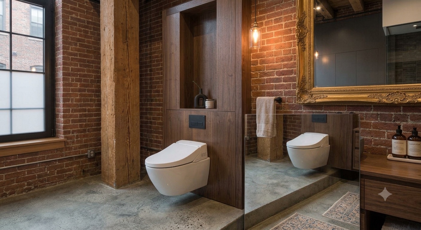 Private toilet room with modern fixtures